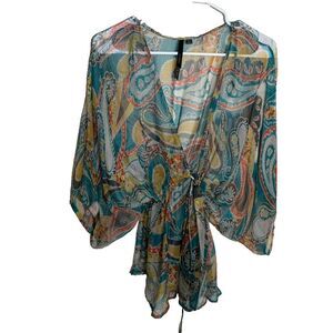 Bellatrix Blouse Women's XS/S V-Neck Tie Cardigan Kimono Silk Boho Colorful